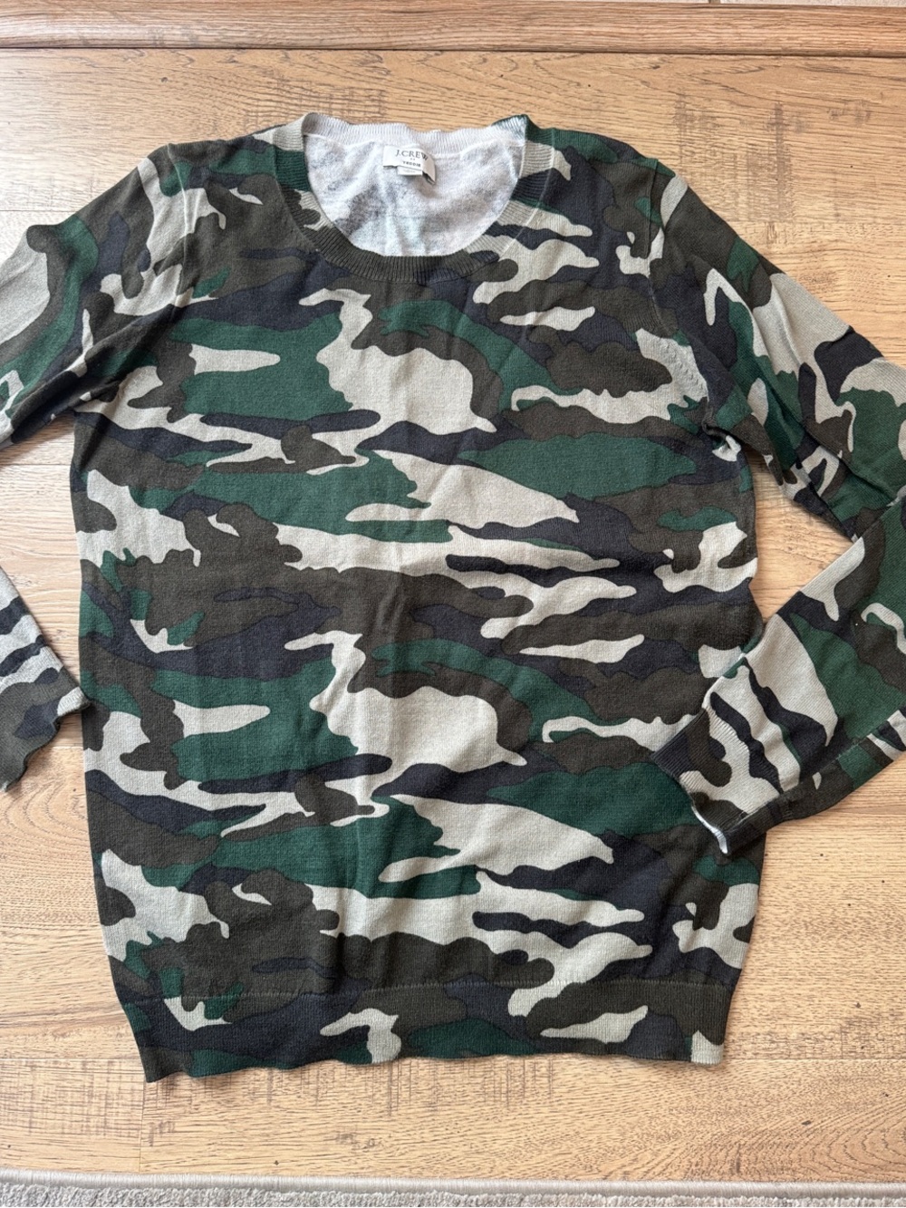 J. Crew women’s Camouflage Crewneck Sweater - Green, Black, Gray